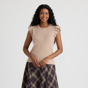 Mexx Women’s Crew Neck Knit Top with Ruffle Sleeves