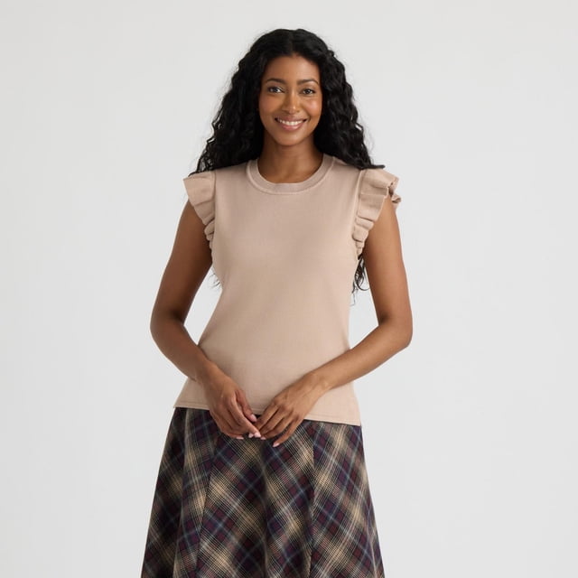 Mexx Women’s Crew Neck Knit Top with Ruffle Sleeves