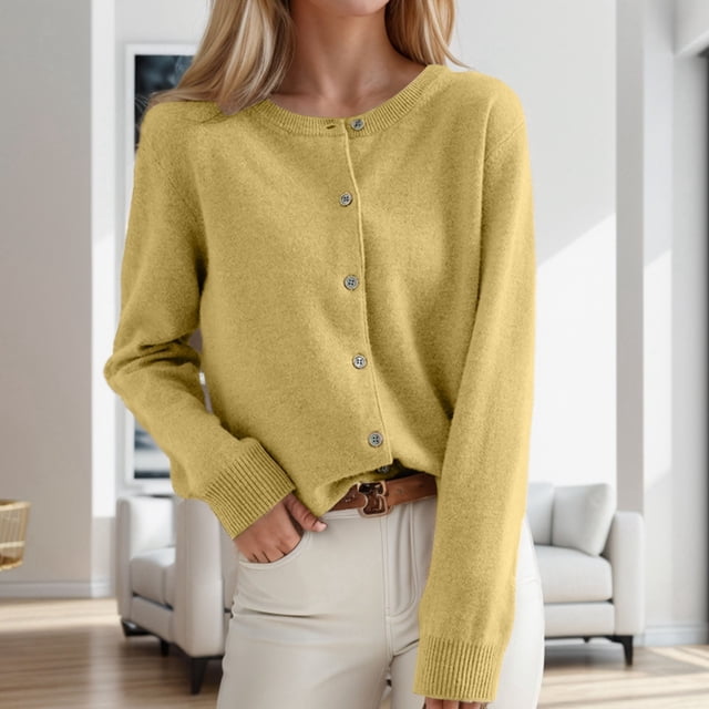 UANWENN Cardigan pour Femmes Chandail Classique Col Rond à Boutons Col Tricoté Ouvert Cardigan en Tricot pour Femmes Cardigans Maïs Soufflé pour Femmes Cardigan à Manches Longues à Imprimé Léopard pour Femmes Chandails Décontractés de Travail pour Dames