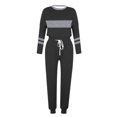 thumbnail image 4 of Posijego Ensemble Femme 2 Pcs Tenue Rayée Décontractée Manches Longues Col Ras du Cou Hauts Pantalons à Cordon Ensembles Détente P-5TG, 4 of 5