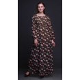 thumbnail image 2 of Bimba Moss Georgette Leaves & Ranunculus Floral Printed Womens Long Sleeve MaxiDressElastic Waist Gown-Large, 2 of 5