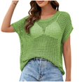 thumbnail image 1 of Yuyuzo Hauts au Crochet pour Femmes Manches Courtes Chemises d'Été Col Rond Chandail Ajouré à Enfiler Haut, 1 of 7