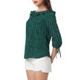 thumbnail image 4 of INSPIRE CHIC Women's Ruffled Neck Half Sleeve Sheer Summer Polka Dots Blouse Tops S Green, 4 of 8