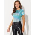 thumbnail image 2 of INSPIRE CHIC Women's Party Metallic Textured Short Sleeve Shiny Multicolor Top X-Large Blue Shiny, 2 of 5