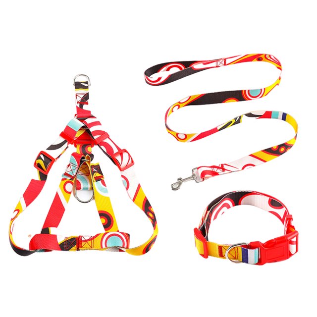 3Pcs/Set Laisse en Alliage de Zinc Impression Réglable Moyen Extérieur Décoratif Harnais Lavable Accessoires pour Animaux Rouge, 2.5x120cm XL