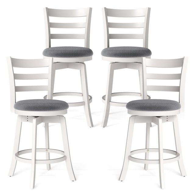 Gymax 25'' Swivel Counter Barstools Set of 4 w/Backrest & Upholstered Seat Footrest