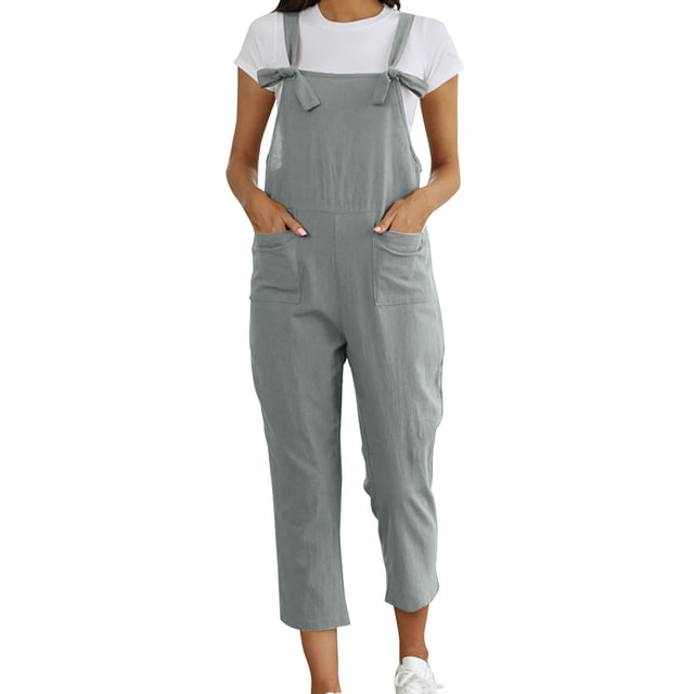 TrendOFT One Piece Jumpsuit Women Casual Summer Washed Jeans Ripped Square Neck Sleeveless Rompers For Women One Piece Overalls Grey L
