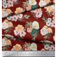 thumbnail image 2 of Soimoi Red Rayon Crepe Fabric Anemone & Begonia Floral Fabric Prints By Yard 46 Inch Wide, 2 of 3