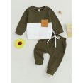 thumbnail image 2 of Fortune 0-3T Toddler Baby Boy Waffle Clothes Patchwork Sweatshirt Pullover Long Pants Infant Fall Winter Outfits, 2 of 6