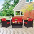 thumbnail image 3 of Gymax 4PCS Outdoor Conversation Set Patio PE Rattan Set w/ Glass Table & Sofa Cushions Red, 3 of 10