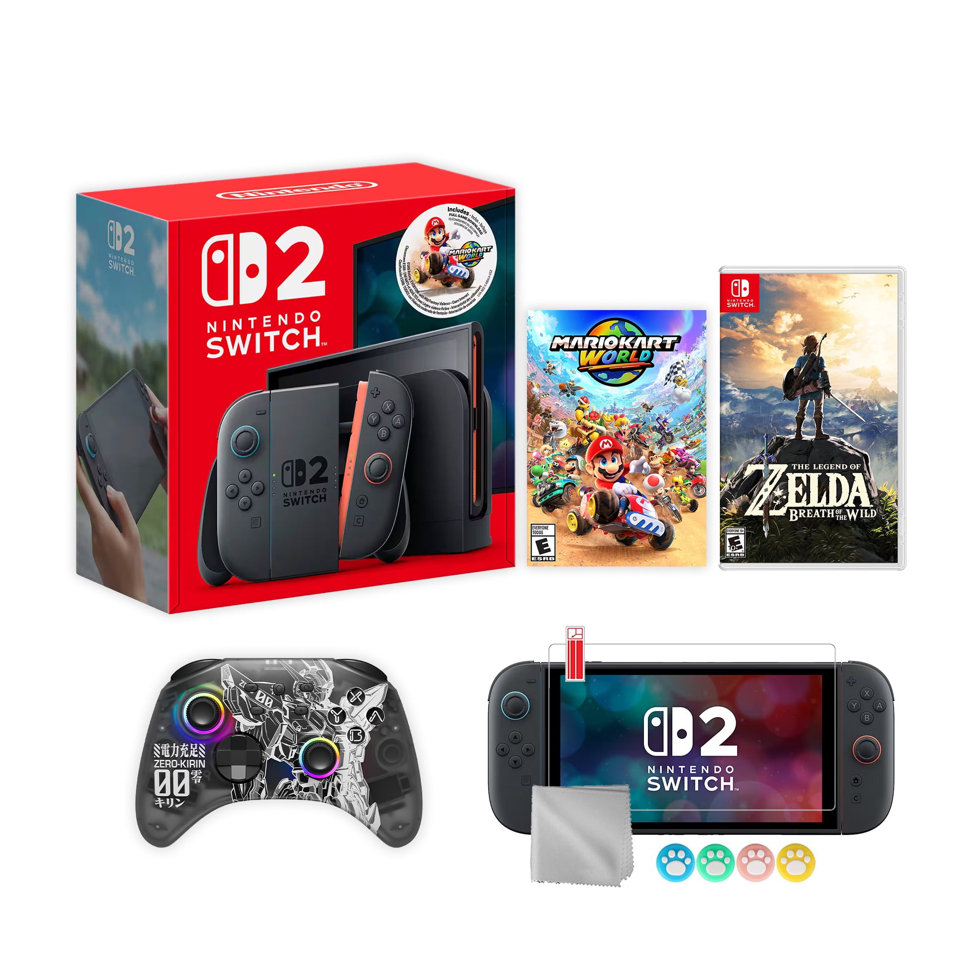 Nintendo Switch 2 Mario Kart World Bundle 256GB 7.9-Inch 1080P Screen, Joy-Con 2 with Mouse Sensor, Dock, with The Legend of Zelda: Breath of the Wild, Mytrix Wireless Pro Controller & Accessories