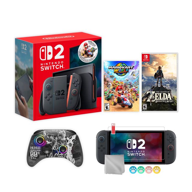 Nintendo Switch 2 Mario Kart World Bundle 256GB 7.9-Inch 1080P Screen, Joy-Con 2 with Mouse Sensor, Dock, with The Legend of Zelda: Breath of the Wild, Mytrix Wireless Pro Controller & Accessories