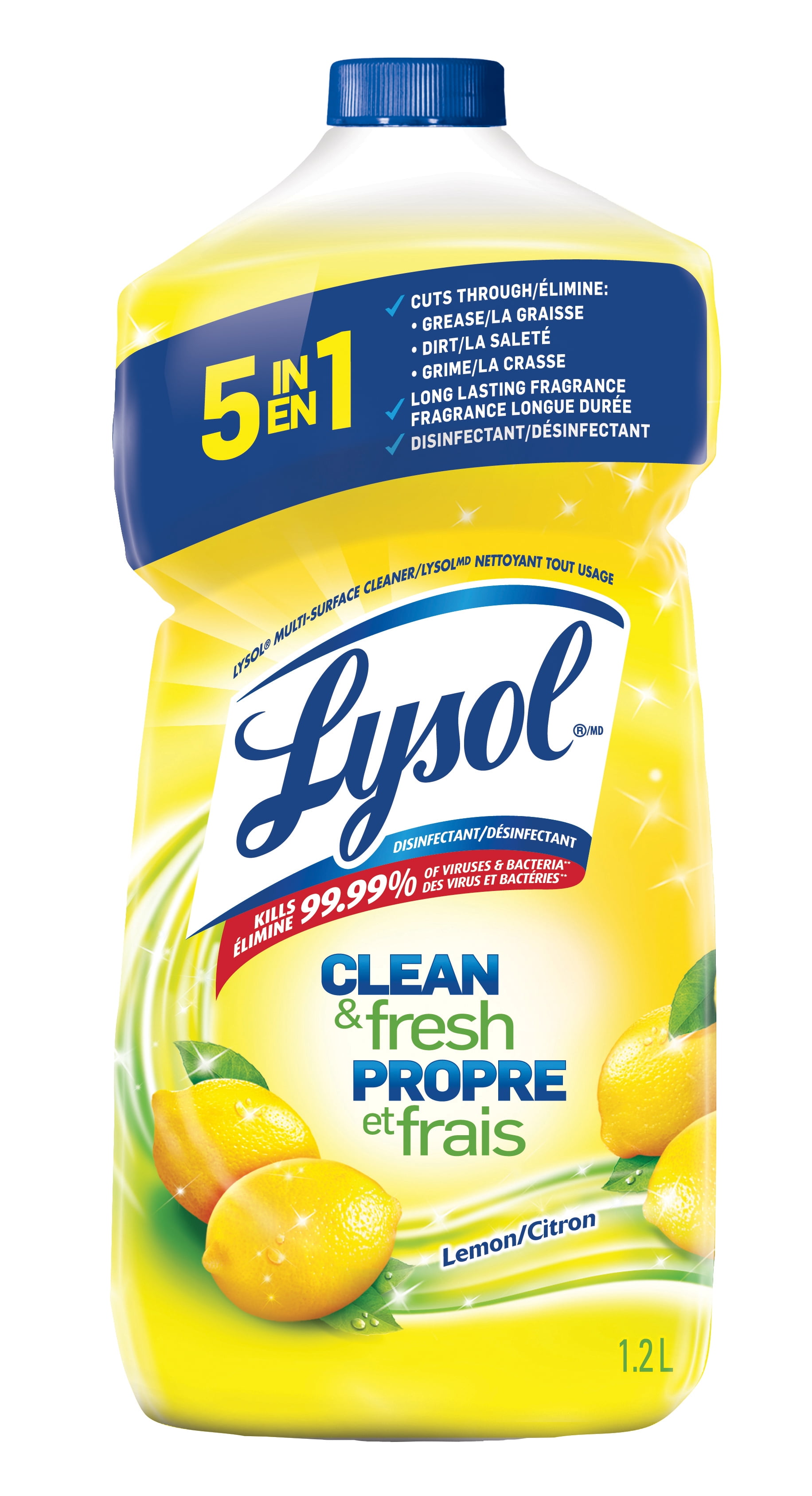 Lysol All Purpose Cleaner, Pour, Lemon, Multi Surface Cleaner, 1.2 L