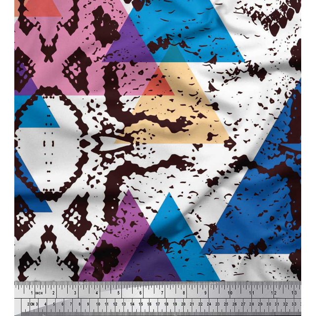 Soimoi Velvet Fabric Animal Skin & Triangle Geometric Decor Fabric Printed Yard 58 Inch Wide
