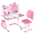 thumbnail image 1 of Ensemble de 2 Pcs/ensemble Bureau et Chaise d'Étude pour Enfants, Ensemble de Table et Chaise d'Étude Scolaire pour Enfants à Hauteur Réglable avec Correcteur de Posture Assise, Chaise de Bureau Ergonomique avec Support de Livre, Pédale, Conception à Cloison (Rose, Bleu), 1 of 8