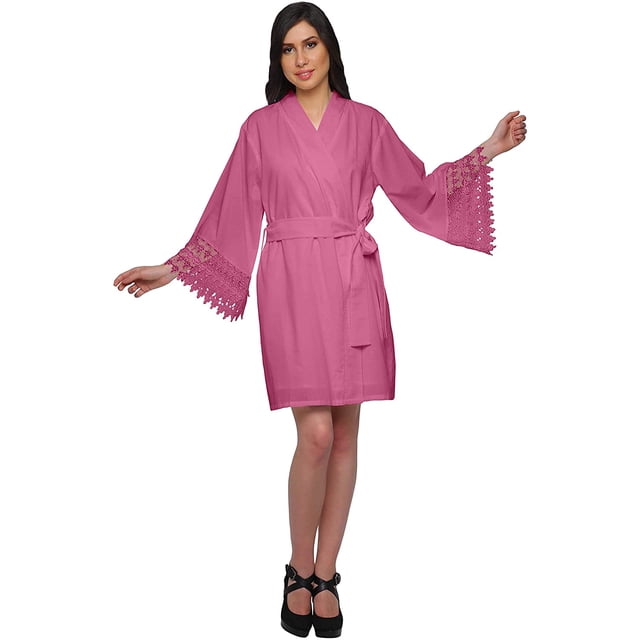 Moomaya Solid Short Robes For Women Cotton Robes For Women With Lace Trim