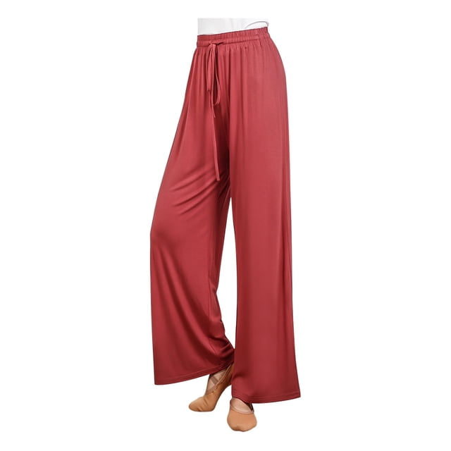 Diufon Straight Pants for Women Elastic High Waist Drawstring Pants Cotton Solid Color Lounge Wide Leg Pants