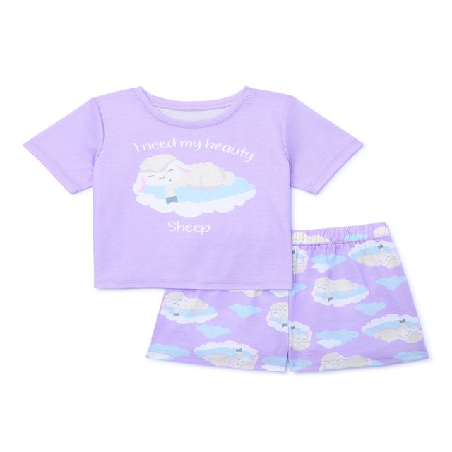 Ensemble de Pyjama Haut à Manches Courtes et Shorts pour Filles 2 Pcs Tailles 4-18