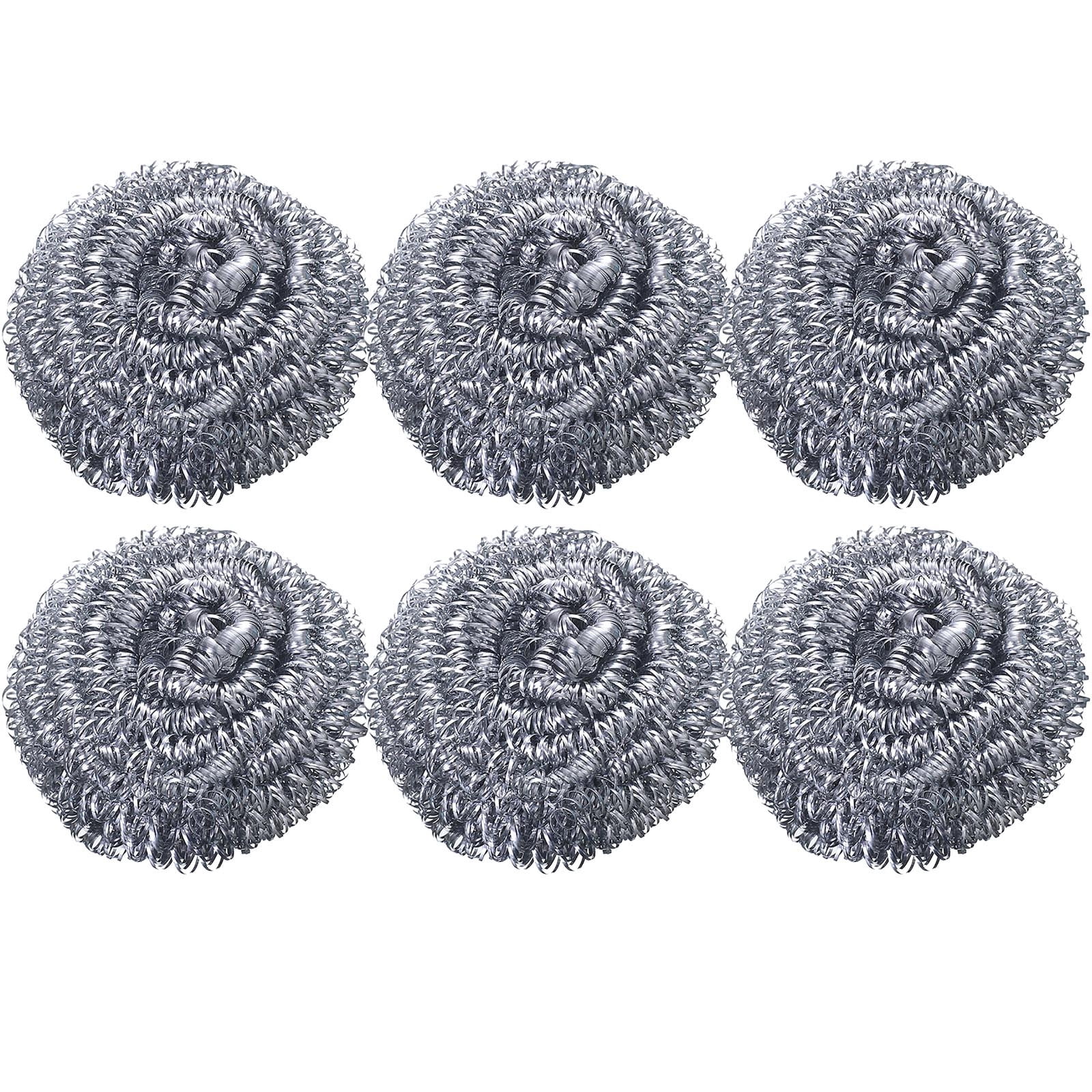 6 Pack Stainless Steel Scrubber, Steel Wool Srubber for Scouring Stubborn Messes from Pots and Pans, Stoves,Broiler Racks,Grills and More