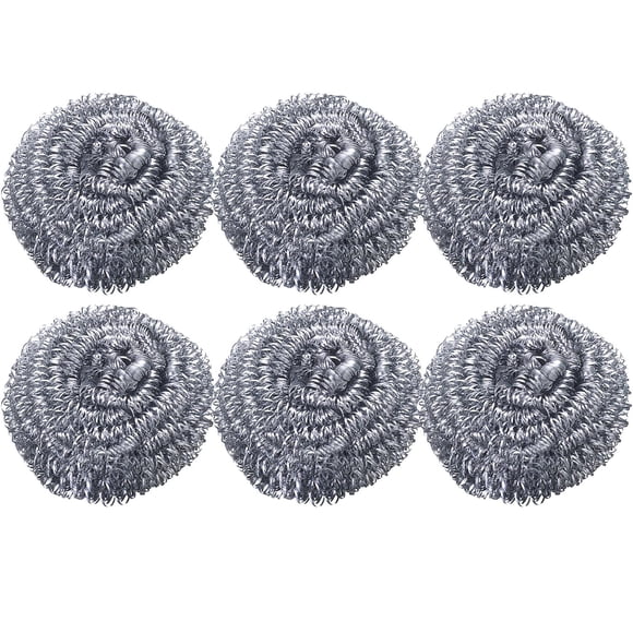 6 Pack Stainless Steel Scrubber, Steel Wool Srubber for Scouring Stubborn Messes from Pots and Pans, Stoves,Broiler Racks,Grills and More