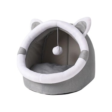 Soft Plush Cat Beds for Indoor Cats, Anti Slip Bottom with Hanging Toy Comfortable Pet Bed Cat/Small Cave Warm Nest No Deformation , S S