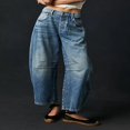 thumbnail image 2 of QJUHUNG Women  Loose Jeans Solid Color Mid-Rise Barrel Denim Pants, 2 of 6