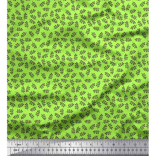 Soimoi Green polyester Crepe Fabric Berries Fruits Printed Fabric 1 Yard 52 Inch Wide