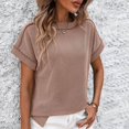 thumbnail image 4 of AherBiu Hauts d'Été pour Femmes à Manches Courtes, Rayés, Côtelés, Col Ras du Cou, Chemises Décontractées Amples, Blouse, 4 of 6