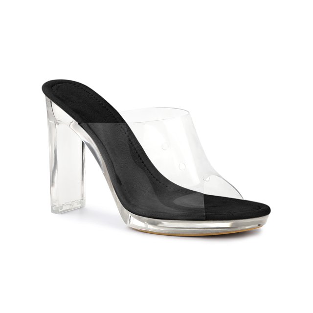 BLISSFUL STEP Women's Clear Platform Blocked Heel Slides Sandals