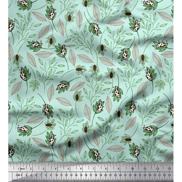 Soimoi Viscose Chiffon Fabric Leaves & Insect Print Fabric by The Yard 42 Inch Wide