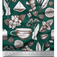 thumbnail image 1 of Soimoi polyester Crepe Fabric Tea Cup,Lemon Slice & Ginger Vegetable Print Sewing Fabric Yard 52 Inch Wide, 1 of 3