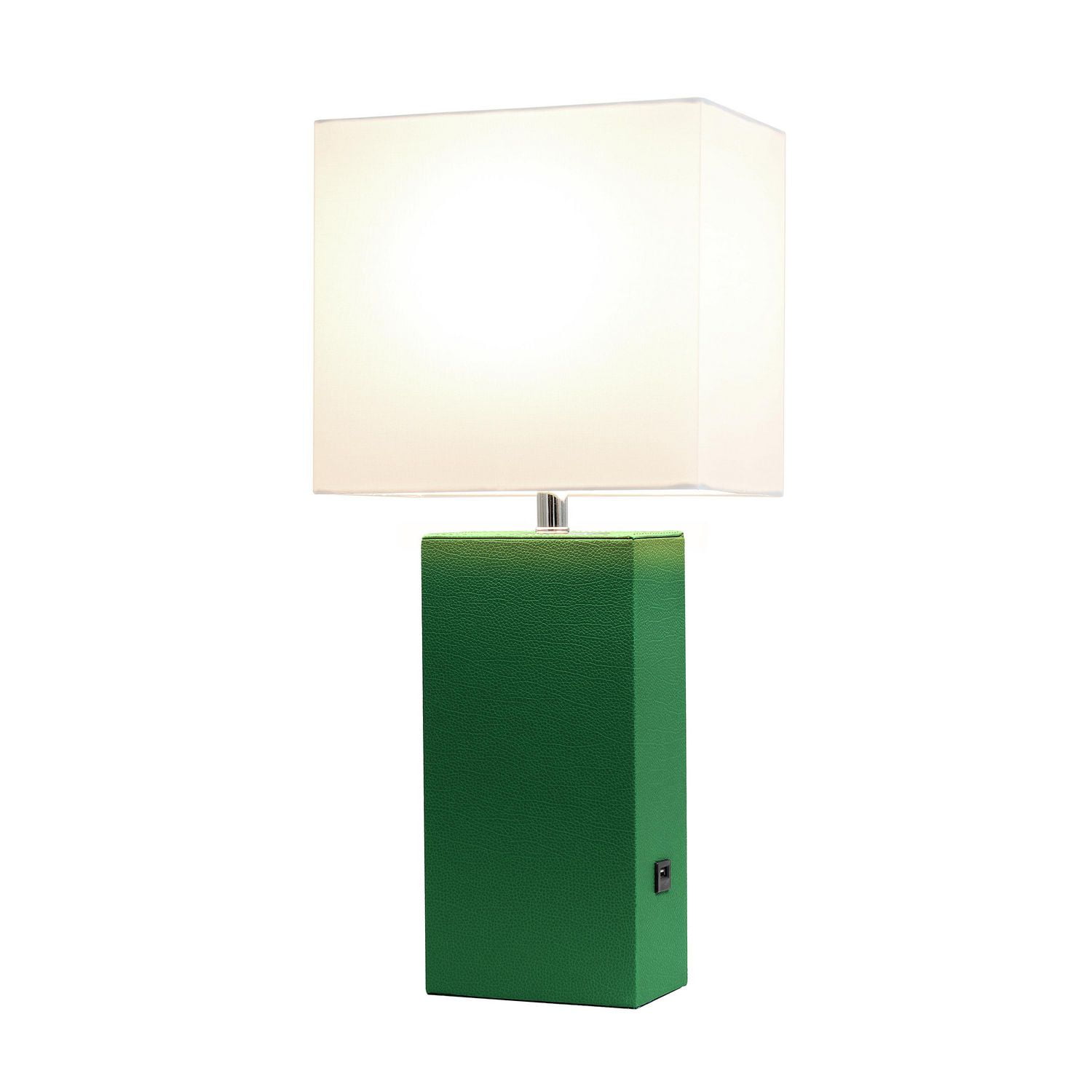 Lampe de table design moderne en cuir élégant avec abat-jour USB et tissu blanc