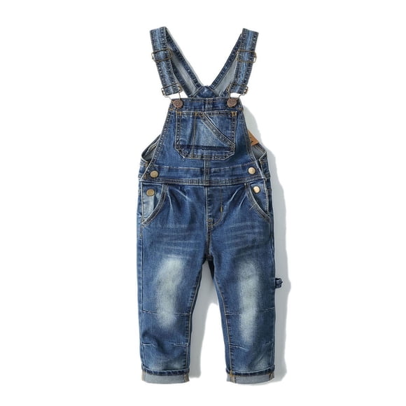 KIDSCOOL SPACE Salopette en Denim Déchirée pour Petite Fille Ou Petit Garçon, Taille 6-7 Ans,