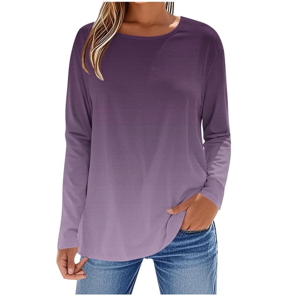 SROBPTY Womens Long Sleeve Shirts, Women's Fashion Fallow Printing Round Neck Long Sleeves T-Shirt Top White, XXL