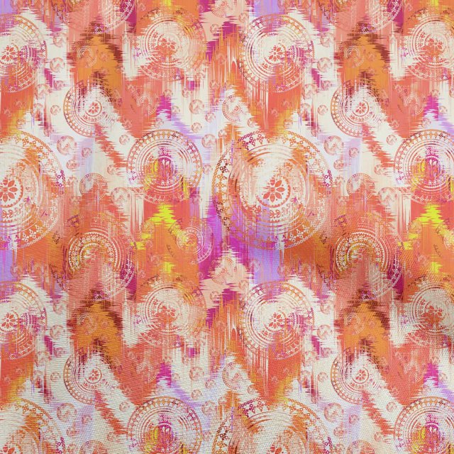 oneOone Velvet Orange Fabric Swirl & Mandala Craft Projects Decor Fabric Printed By The Yard 58 Inch Wide
