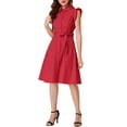 thumbnail image 1 of INSPIRE CHIC Robe-Chemise pour Femme Manches Cap Pointes Col à Pointes Taille à Nouer Boutons Mi-Longue Rouge TP, 1 of 7