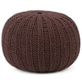 thumbnail image 1 of Simpli Home Shelby Boho Round Hand Knit Pouf in Chocolate Brown Cotton, 1 of 5