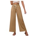 thumbnail image 1 of Timegard Womens Wide Leg Pants Elastic High Waist Drawstring Solid Color Beach Travel Casual Loose Pants, 1 of 5