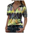thumbnail image 1 of AMERTEER Mode Femmes Été Imprimé Manches Courtes Fermeture Éclair Col à Revers T-Shirt Tops T-Shirt pour Femmes, 1 of 3