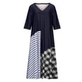thumbnail image 4 of SMihono Robe Maxi Bohème d'Été pour Femmes Grande Taille Mode Décontractée Été Col en V Patchwork à Carreaux Imprimé Robe Manches Courtes Robe Longue de Plage, 4 of 8