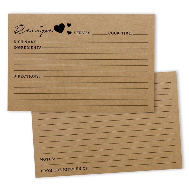 Inkdotpot 4x6 Inch Recipe Cards (Set of 50) , Thick Double Sided Premium Card Stock- Modern Style Kraft Recipe Notecards for Weddings- Bridal- Baby Shower - Classic Theme