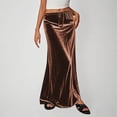 thumbnail image 2 of Kvture Ladies Fashion Women Solid Color Elastic Waist Drawstring Long Skirt Coffee S, 2 of 6