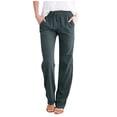 thumbnail image 1 of Womens Casual Linen Pants High Waist Drawstring Loose Fit Summer Pants Trousers with Pockets, 1 of 3