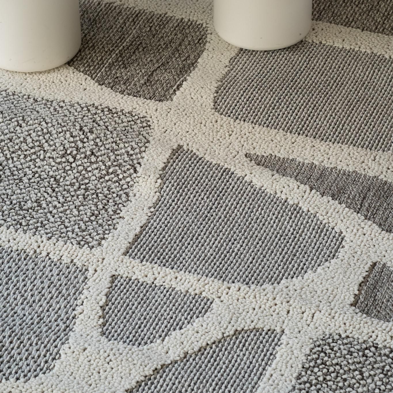 Tapis d'interieur exterieur abstrait Rug Branch Hogar, gris creme, moderne - Salon, chambre, salle a manger et cuisine