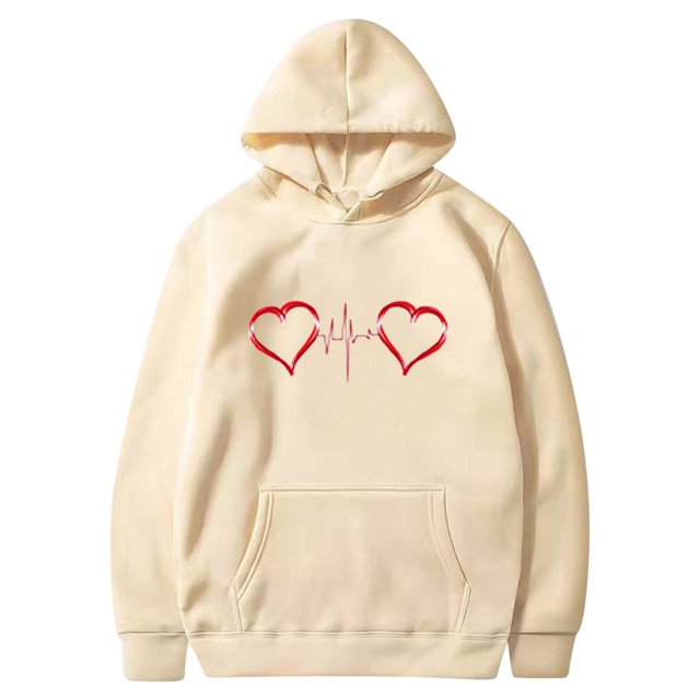 Birdeem Mode Saint-Valentin Couple Imprimé à Capuche Mode Polaire Poche Chandail Manteau