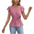 thumbnail image 1 of Zpanxa Women's Chiffon Blouse with Flutter Ruffle Sleeves and Fitted Waist, Solid Color Top, 1 of 4