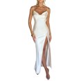 thumbnail image 2 of SUNSIOM Robe Longue en Satin à Bretelles Spaghetti pour Femme, Robe Midi à Col Bénitier, Fente Haute, Robe d'Été pour Fête, 2 of 9