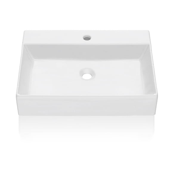 GloryStar Lavabo de Comptoir en Céramique Blanche, Lavabo de Salle de Bain Moderne avec Entretien Facile et Ajustement Universel du Robinet