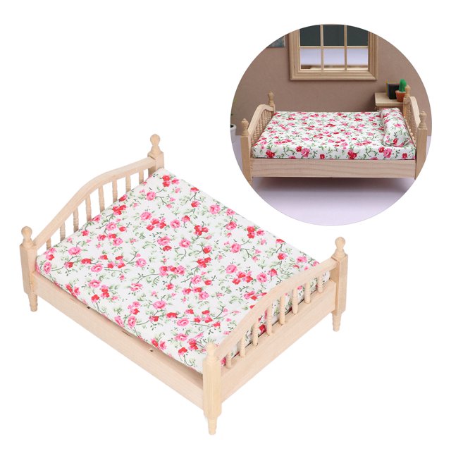 LYUMO Meubles Miniatures, Maison de Poupée Mini Lit Double, 1:12 Maison de Poupée Mini Lit Double Réaliste Détails Exquis Meubles de Maison de Poupée Mini Lit Double pour 1:12 Cadeaux Maison de Poupée