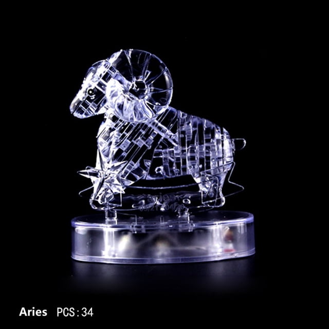 3D Crystal Puzzle Jig-saw Clear Twelve 12 Constellation Astrolog Flash LED Light